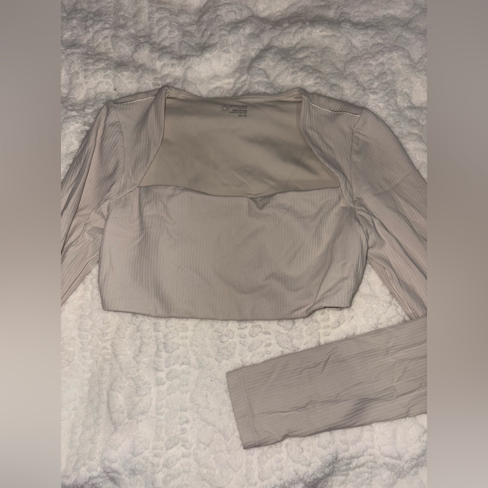 Long Sleeve Beige Crop Top